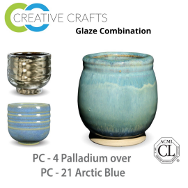 Palladium PC-04 over Arctic Blue PC-21 Pottery Cone 5 Glaze Combination